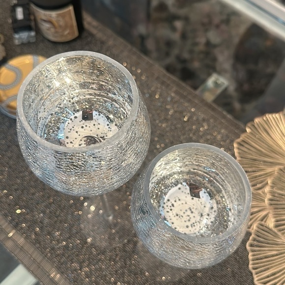 Duo of silver long stem tea light holders - Picture 3 of 5